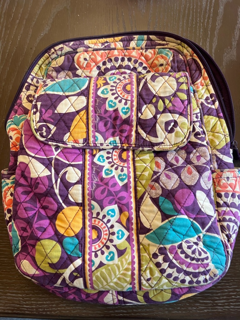 Vera Bradley Purple Quilted Floral Patchwork Backpack - Picture 2 of 4